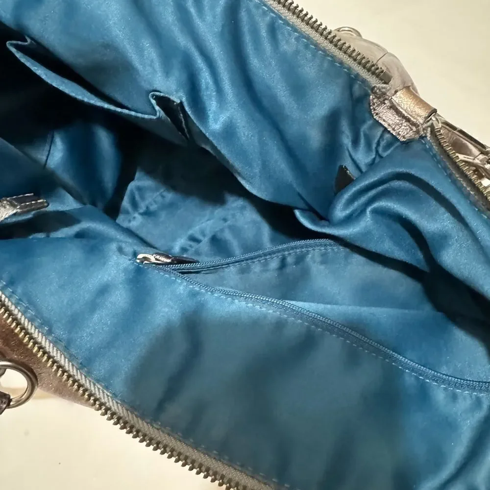 Coach 18815 Madison Pewter Metallic Leather  Hobo Bag  zipper closure - Picture 5 of 12